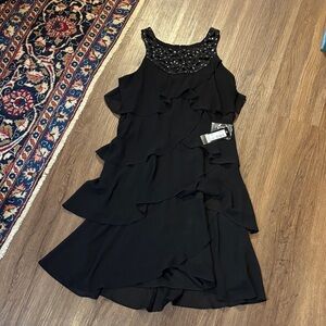 NWT SLNY Elegant Black Sleeveless Dress Cascading Layers Formal Cocktail